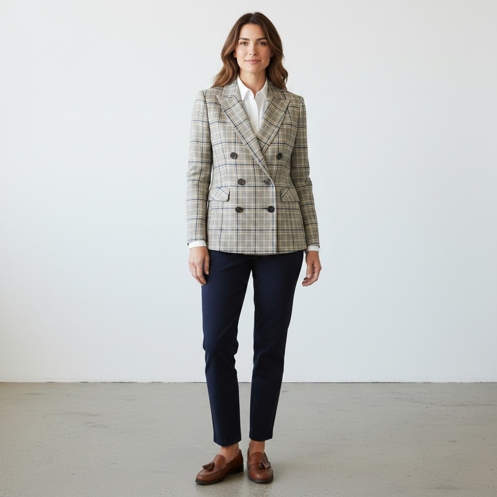 Vintage Rena Rowan Saville Blazer 6P Plaid Yellow Double Breasted Power Shoulder